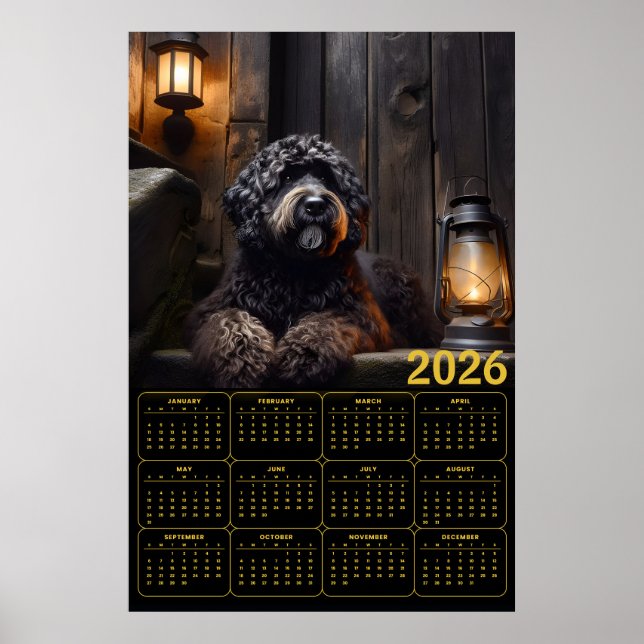2026 Black Goldendoodle Calendar Poster (Framsidan)