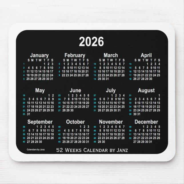 2026 Black Neon 52 Weeks kalender från Janz Musmatta (Framsidan)