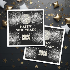 2026 Black Silver Glitter New Year's Eve Party  Pappersservett