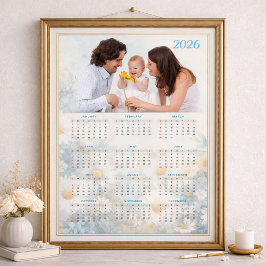 2026 Blommig kalender med familjefoto Poster