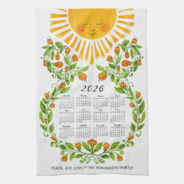 2026 Blommigten Calendar Cute Sol Orange Flowers Kökshandduk