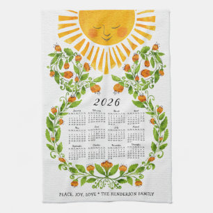 2026 Blommigten Calendar Cute Sol Orange Flowers Kökshandduk