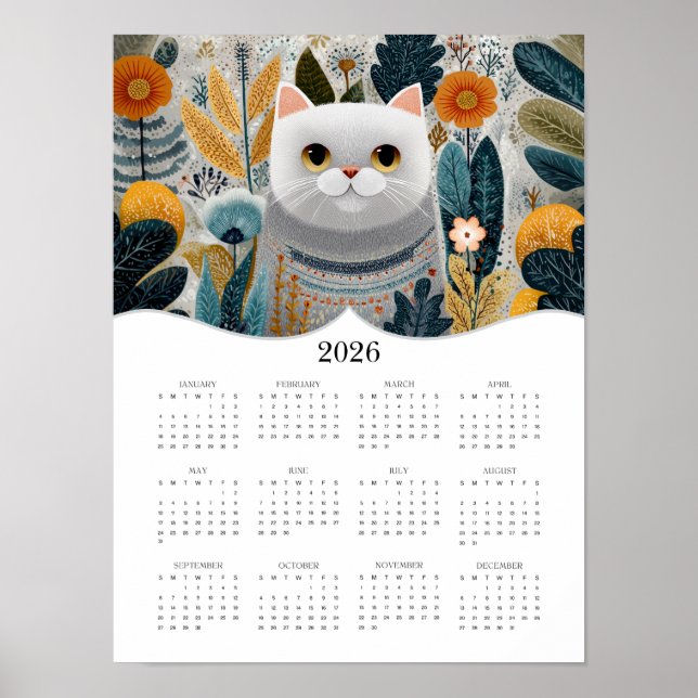 2026 Boho Abstrakt Cat Art-Fullt-kalender Poster (Framsidan)