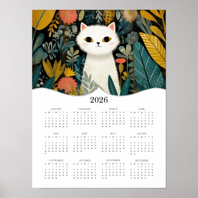 2026 Boho Cat Art Fullt - kalenderår Poster (Framsidan)