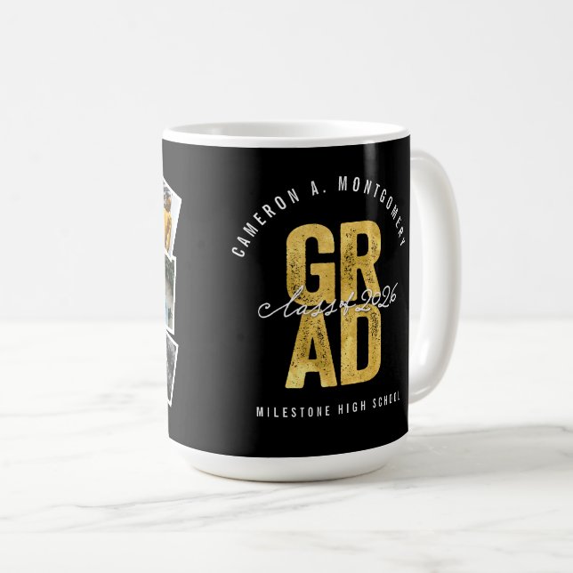 2026 Bold GRAD 8 Fotokollage Modern Examen Kaffemugg (Framsida höger)