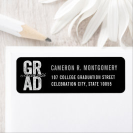 2026 Bold GRAD Silver Typografi Graduate Adress Returadress Etikett