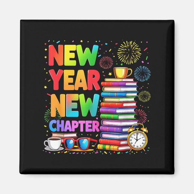 2026 Bookworm Funny Happy New Year Chapter Book Lo Magnet (Framsidan)