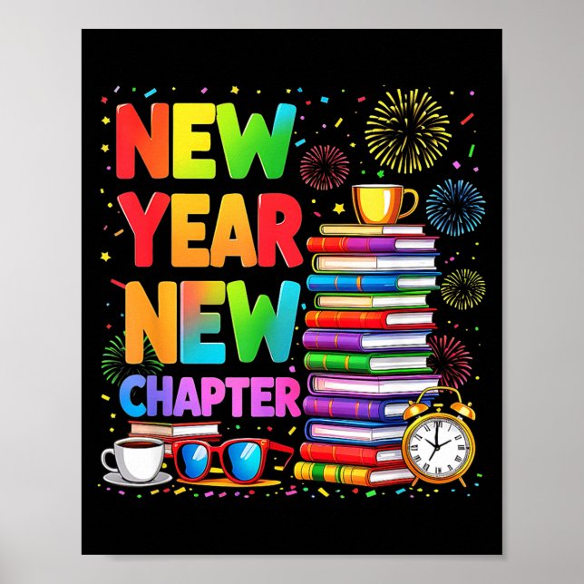 2026 Bookworm Funny Happy New Year Chapter Book Lo Poster (Framsidan)