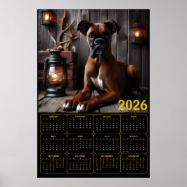 2026 Boxer Hundkalender – Rustik Stuga Porträtt Poster