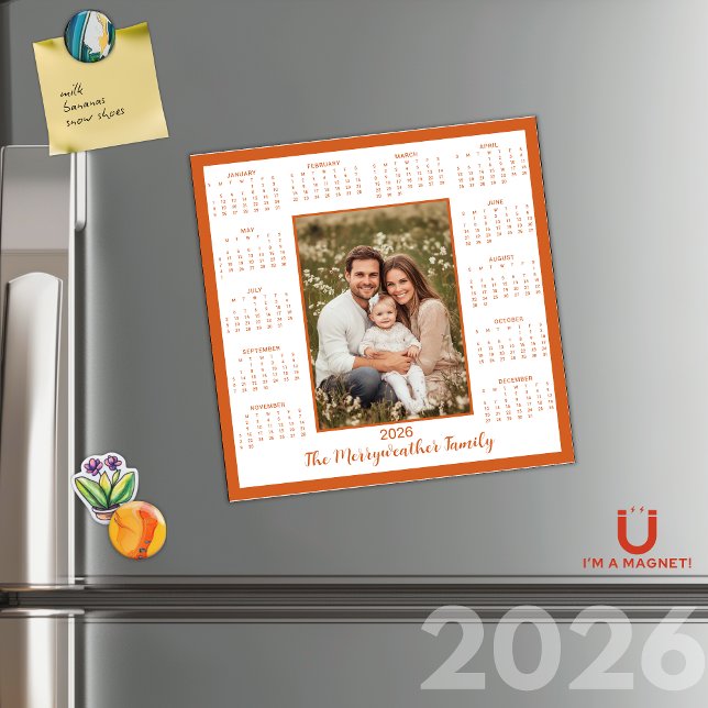 2026 Bränd Orange - fotomagnetisk kalender (2026 Burnt Orange Photo Magnetic Calendar)