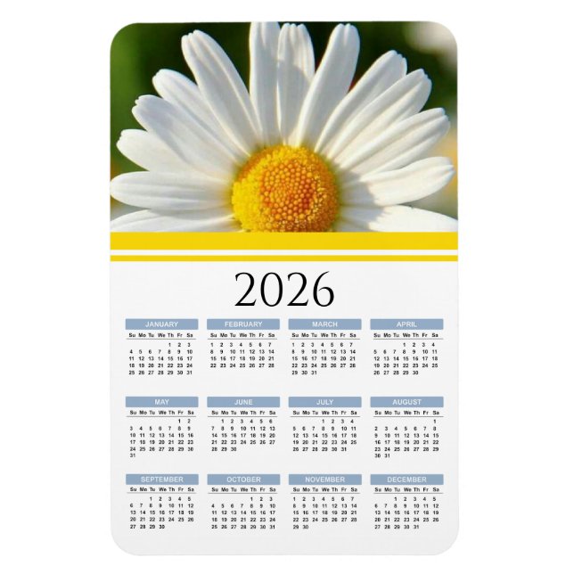 2026 Bright Shasta Daisy Blommigt Calendar Magnet (Vertikal)