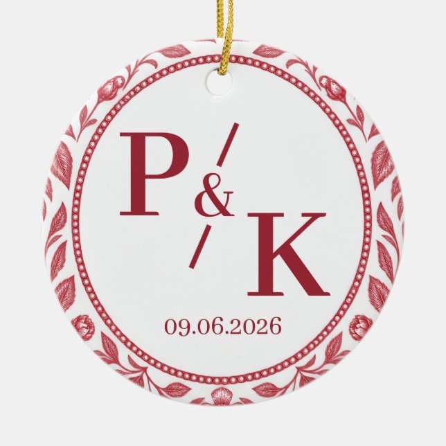 2026 Bröllopsfoto Monogram Initialer & Datum Julgransprydnad Keramik (Framsidan)