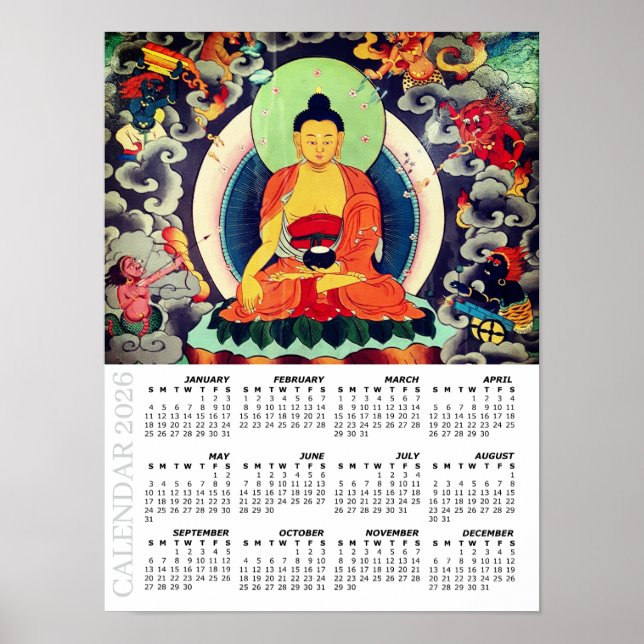 2026 Buddha Calendar, Shakyamuni painting, Nepal Poster (Framsidan)
