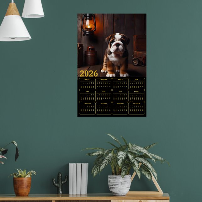 2026 Bulldog Puppy with Lantern Calendar Poster (Vardagsrum 1)