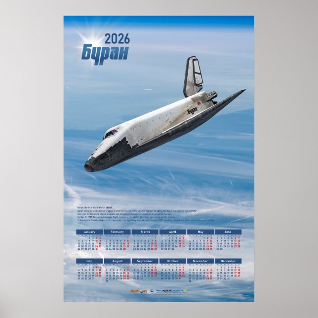 2026 Buran Sovjetisk rymdfärja Poster Kalender (Framsidan)