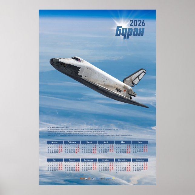 2026 Buran Sovjetisk rymdfärja Poster Kalender (Framsidan)