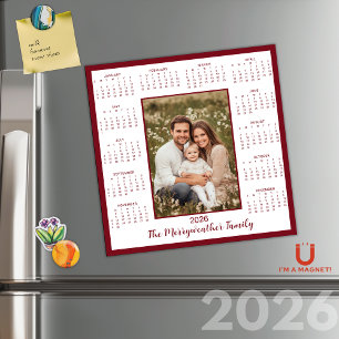 2026 Burgundy Maron Photo Magnetic Calendar