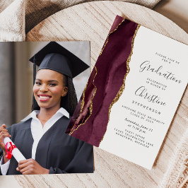 2026 Burgundyröd Agat Foto-Examen Inbjudningar