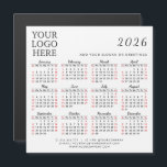 2026 Business Calendar Magnet Company Logotyp Enke<br><div class="desc">Den här enkla kvadratiska magnetkalendern för 2026 är en mall i ställe i logotypen, lägg till företagskontakter, slogan eller annan text för dina klienter och kolleger. Månader anges i skriptteckensnitt. På lördagar och Söndag står det rött att planera och diskutera arbetsdagarna med lätthet. Det är en praktisk presentidé för Thanksgiving...</div>