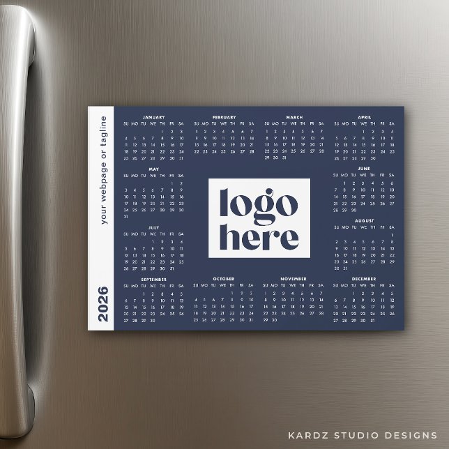 2026 Business Navy Blue Branded Fullt Year Calenda (5 x 7-inch calendar shown.)