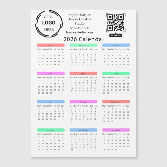 2026 Business Your Logo QR Calendar Colorful Moder (Framsida)