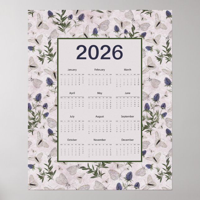 2026 Butterflies Thistle Wall Calendar Poster (Framsidan)