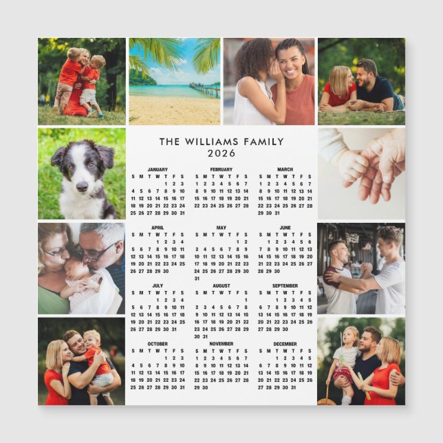 2026 Calendar 10 Photo Collage Family Magnet (Framsida)