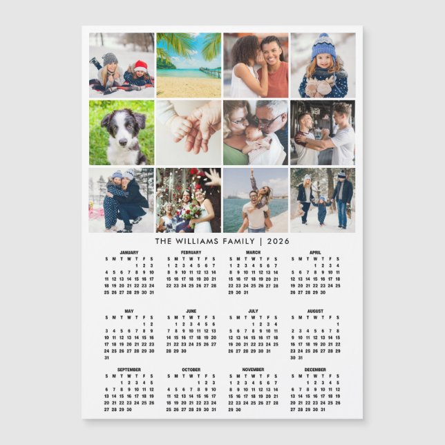 2026 Calendar 12 Photo Collage Magnet (Framsida)
