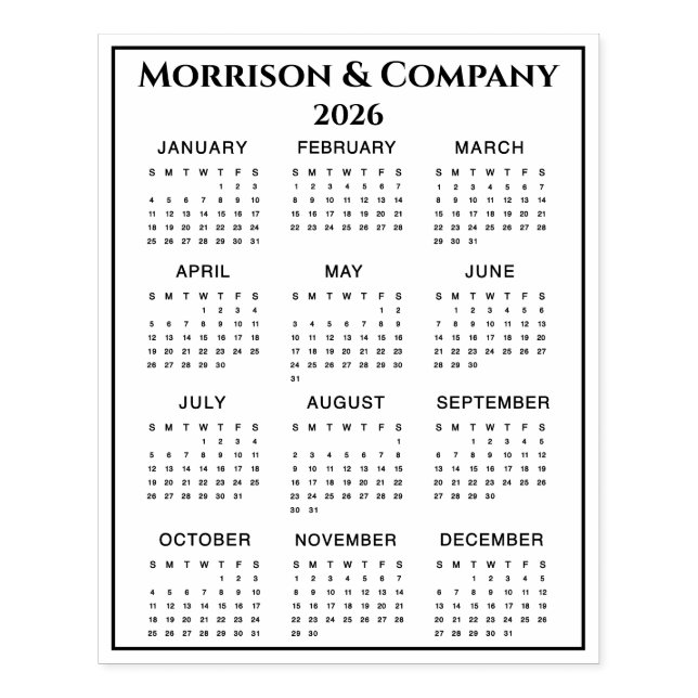 2026 Calendar #3 Four Rows, Three Columns, Name Stämpel (Tryck)