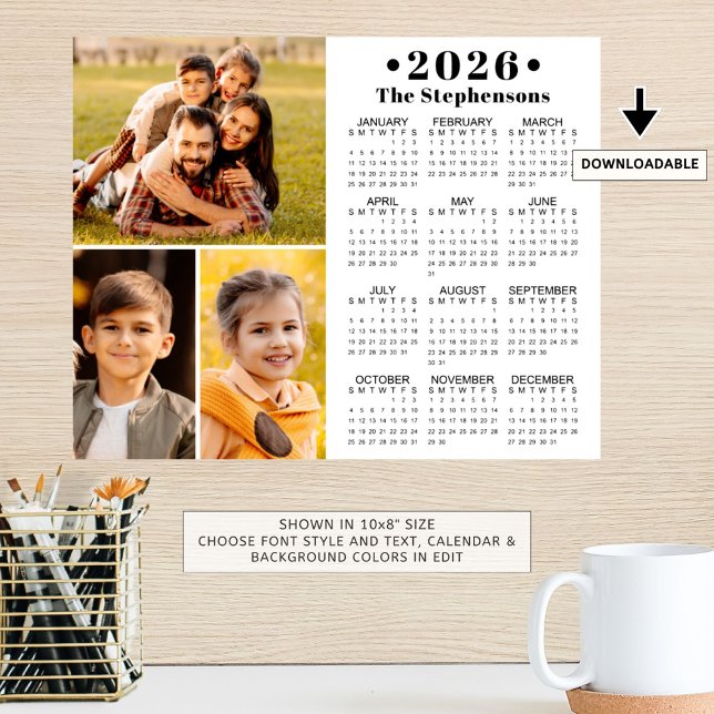 2026 Calendar 3 Photo Collage Personlig Poster (Skapare uppladdad)