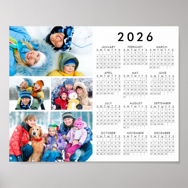 2026 Calendar 4 Photo Simple Poster (Framsidan)