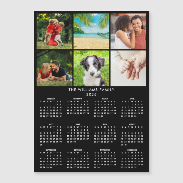 2026 Calendar 6 Photo Collage Modern Magnet (Framsida)