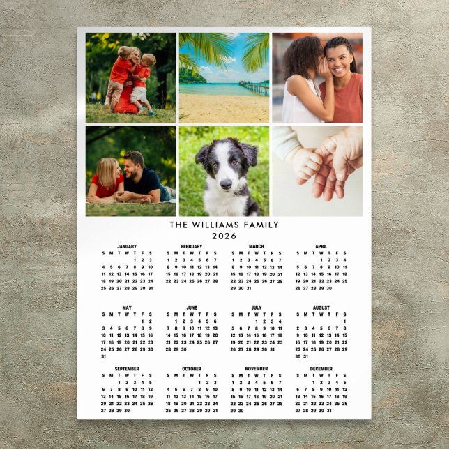 2026 Calendar 6 Photo Collage Modern Poster (2026 Calendar 6 Photo Collage Modern Poster)