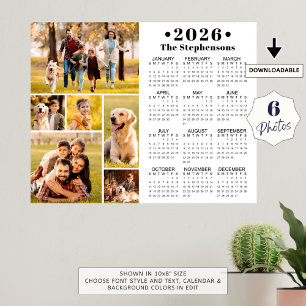 2026 Calendar 6 Photo Collage Personlig Poster