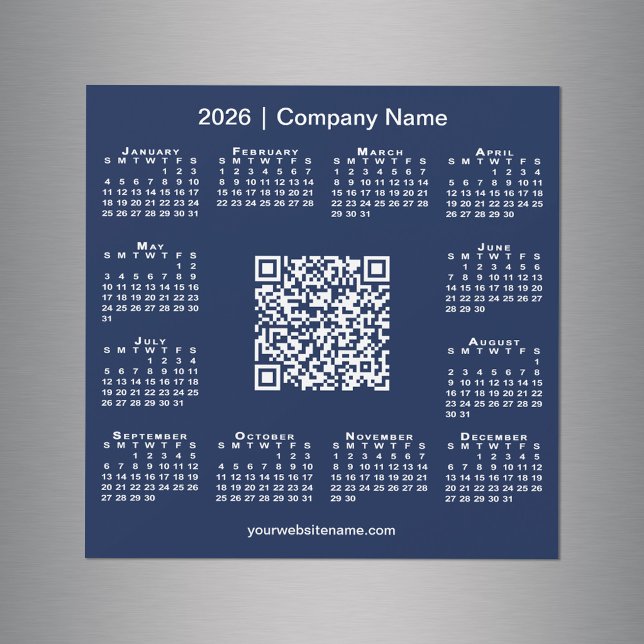 2026 Calendar Anpassningsbar Business QR Code Navy (2026 Calendar Custom Business QR Code Navy Magnet in situ)