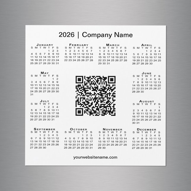 2026 Calendar Anpassningsbar Business QR Code Whit (2026 Calendar Custom Business QR Code White Magnet in situ)