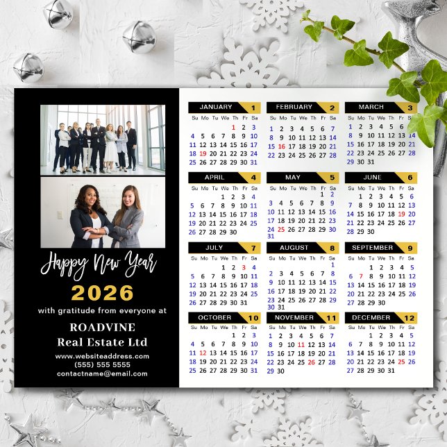 2026 Calendar Black Guld Business 2 Photo Magnetic (Skapare uppladdad)