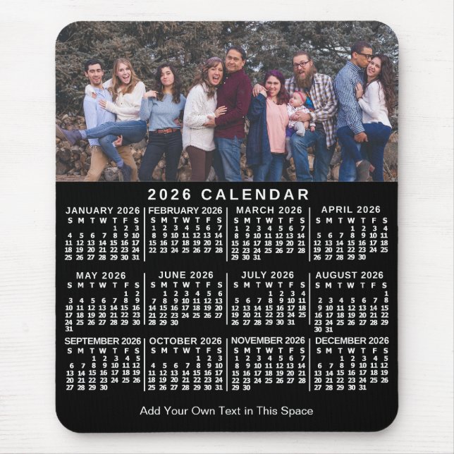 2026 Calendar Black Personalized Photo Name Bold Musmatta (Framsidan)