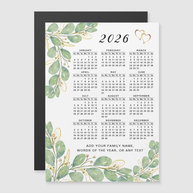 2026 Calendar Blommigt Eucalyptus Anpassningsbar M (Fram/baksida)