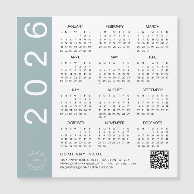 2026 Calendar Blue Gräns QR Code Company Logotyp (Framsida)
