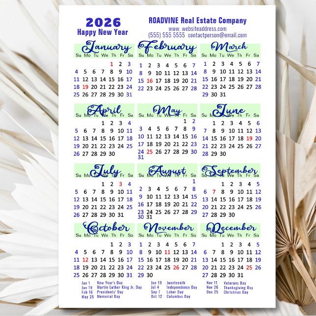 2026 Calendar Blue Script Simple Business Magnetic (Skapare uppladdad)