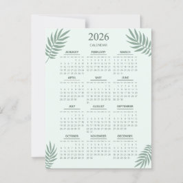 2026 Calendar Boho Blommigt Aesthetic Mint Grönt Vykort