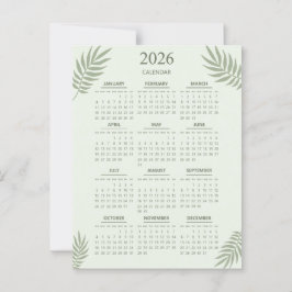 2026 Calendar Boho Blommigt Aesthetic Sage Grönt Vykort
