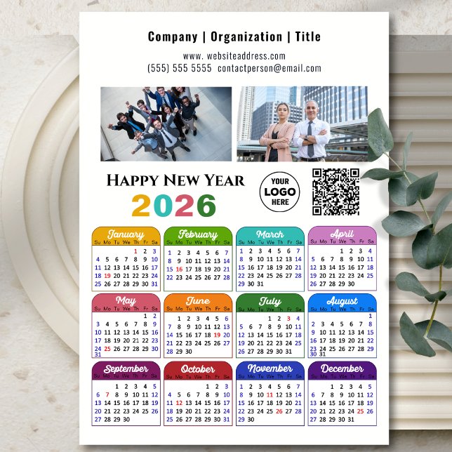 2026 Calendar Business 2 Photo Logotyp QR Magnetic (Skapare uppladdad)