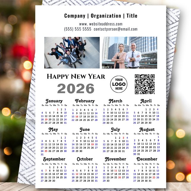 2026 Calendar Business 2 Photo Logotyp QR Minimali Julkort (Skapare uppladdad)