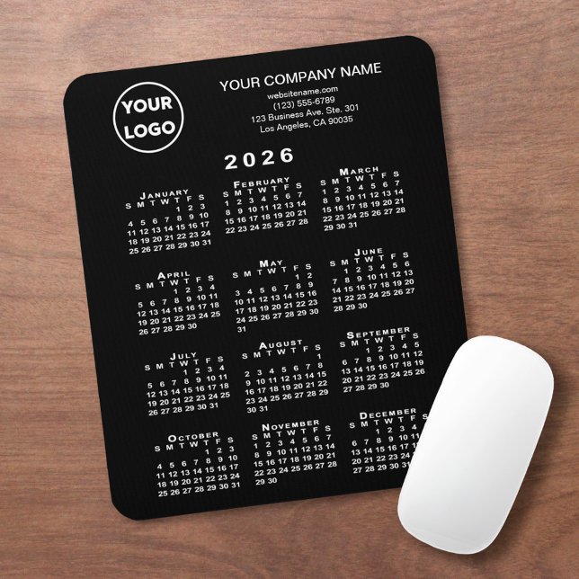 2026 Calendar Business Logo and Text Black Musmatta (2026 Calendar Business Logo and Text Black Mouse Pad, in situ)
