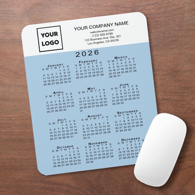 2026 Calendar Business Logo Text Light Blue Musmatta (2026 Calendar Business Logo Text Light Blue Mouse Pad, in situ)