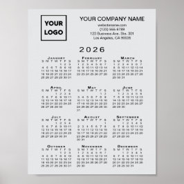 2026 Calendar Business Logotyp and Text Light Gråt Poster