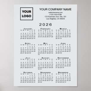 2026 Calendar Business Logotyp and Text Light Gråt Poster