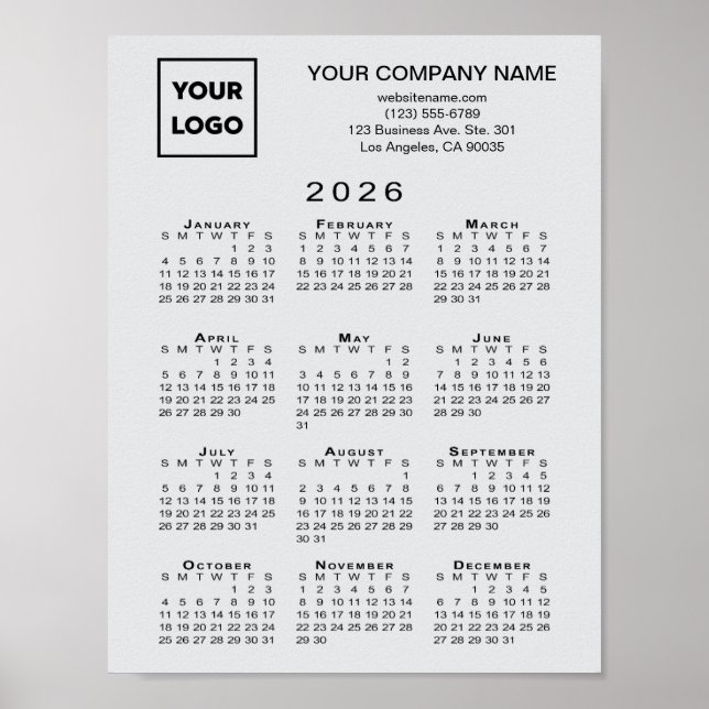 2026 Calendar Business Logotyp and Text Light Gråt Poster (Framsidan)